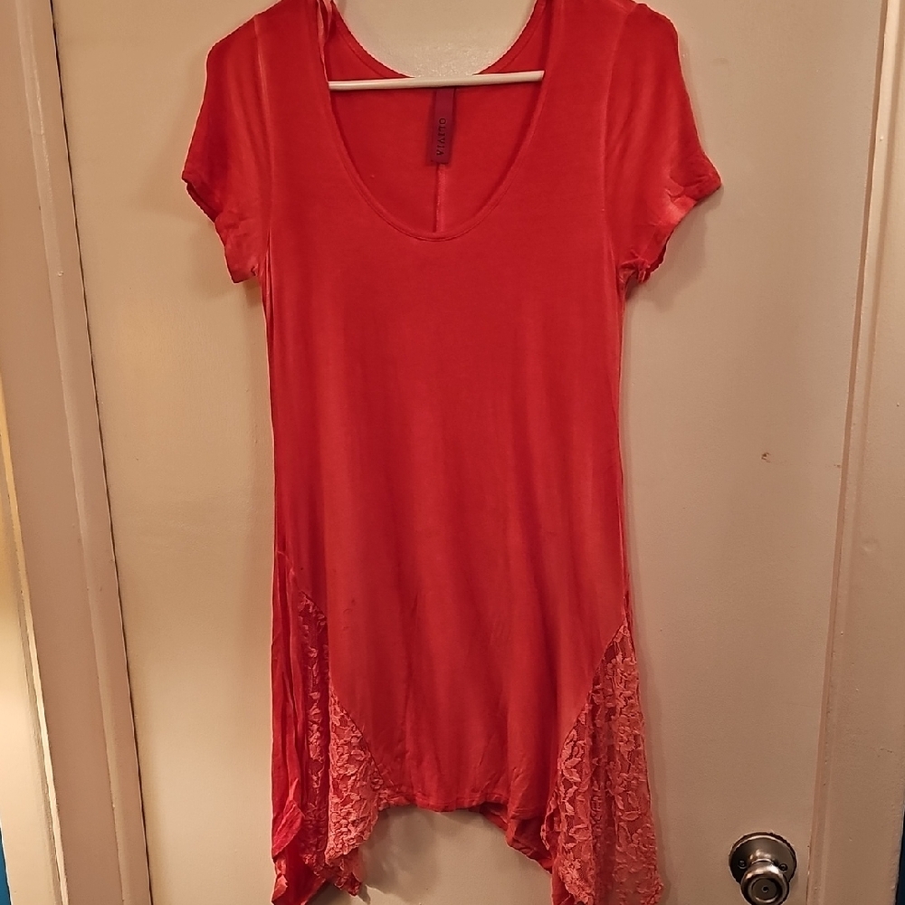 Olivia M Red Asymmetrical Tunic with Short Sleeves